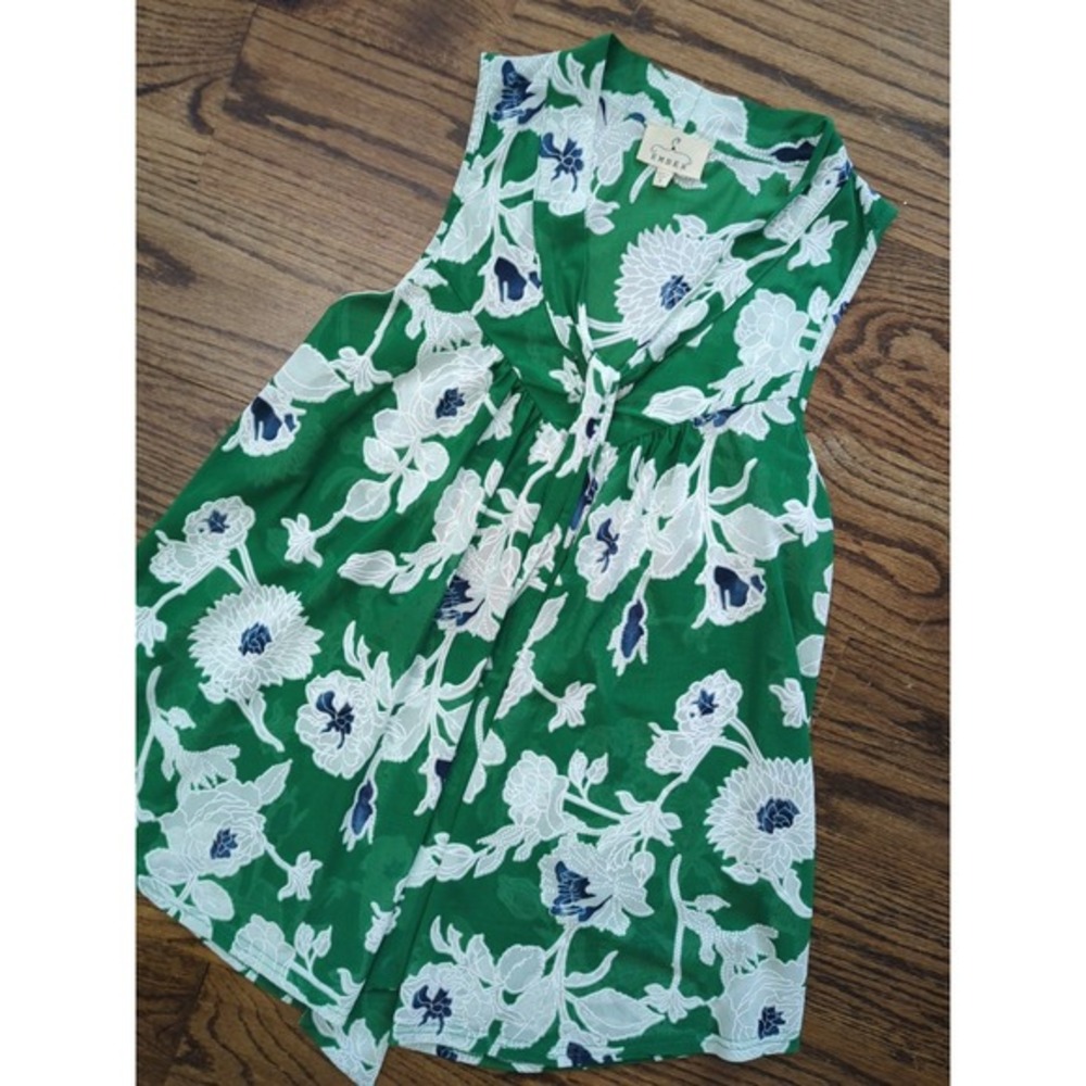 EMBER Women Size S Green Floral Sheer Sleeveless Top Office‎ Career Feminine